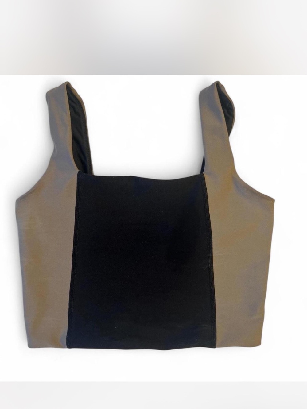 YPB Colorblock Square-Neck Crop Top in Black and Taupe